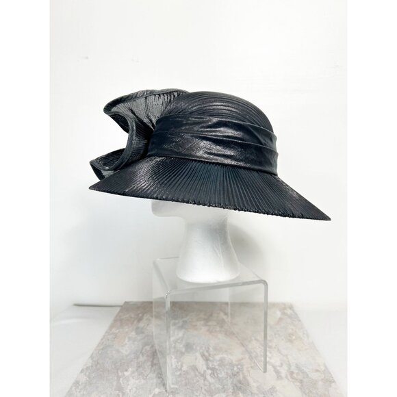Sophia Collection Women\'s Polyester Pleat Rhinestone Hat in Black - OS main image 7